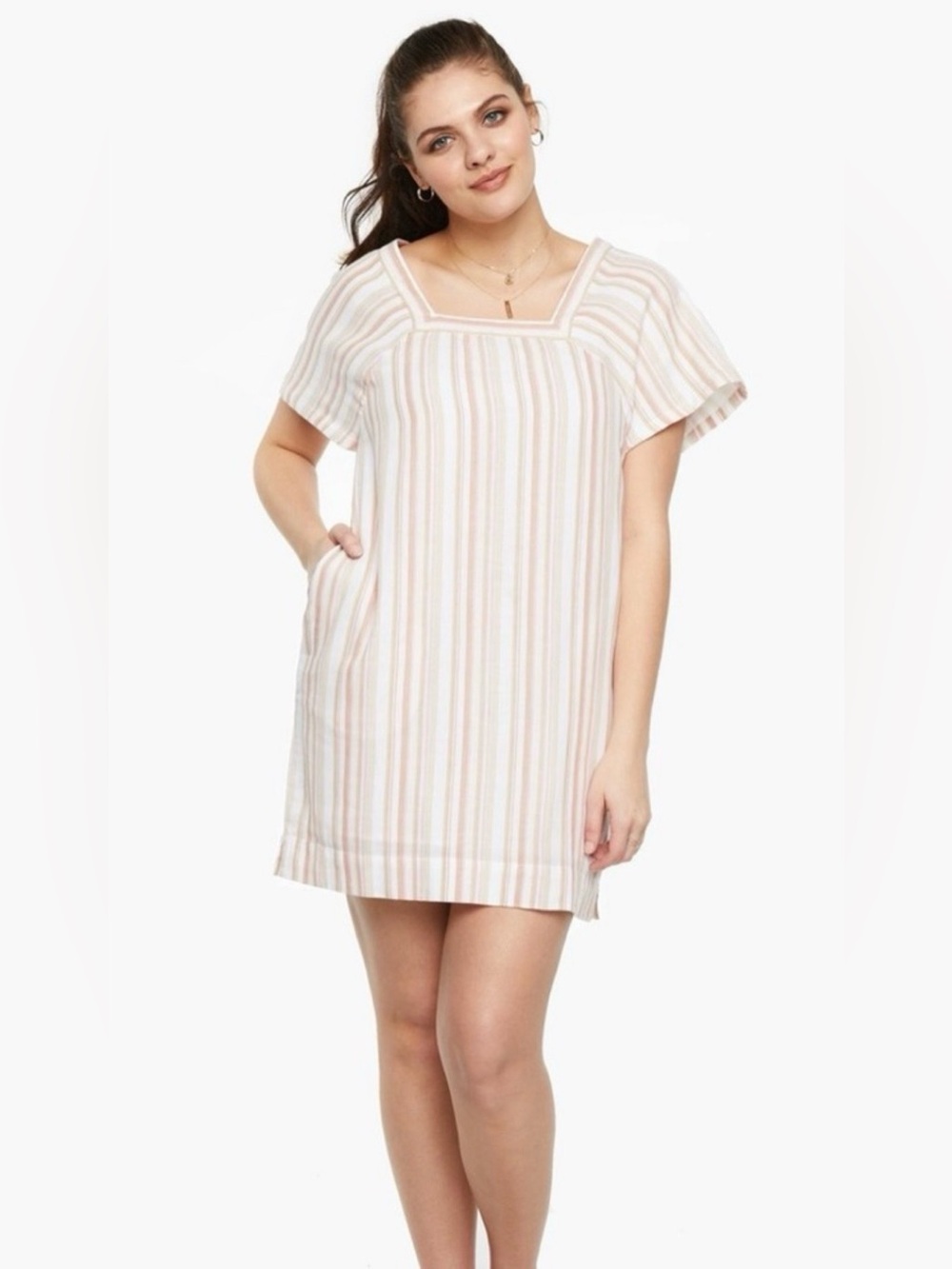 Able Rishu Square Neck 100 % Cotton Gauze Mini Dress Size L